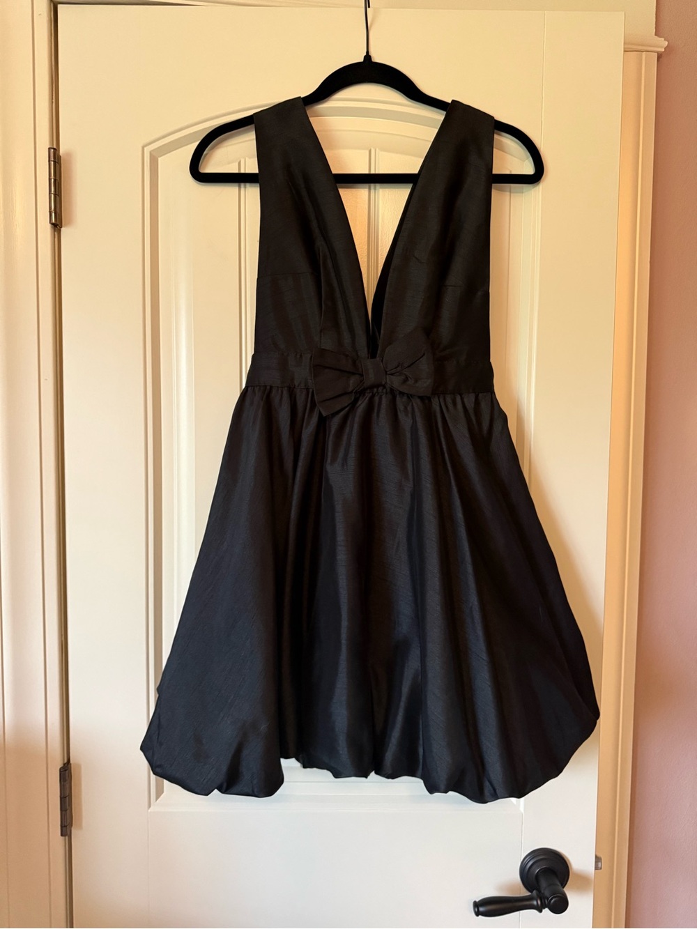 MARBLE Black Deep V Mini Dress with Bow